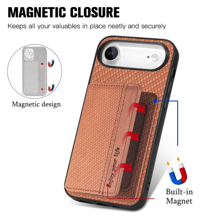 For iPhone Air Carbon Fiber Magnetic Card Wallet RFID Blocking Phone Case(Brown) - iPhone Air Cases by buy2fix | Online Shopping UK | buy2fix