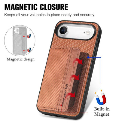 For iPhone Air Carbon Fiber Magnetic Card Wallet RFID Blocking Phone Case(Brown) - iPhone Air Cases by buy2fix | Online Shopping UK | buy2fix