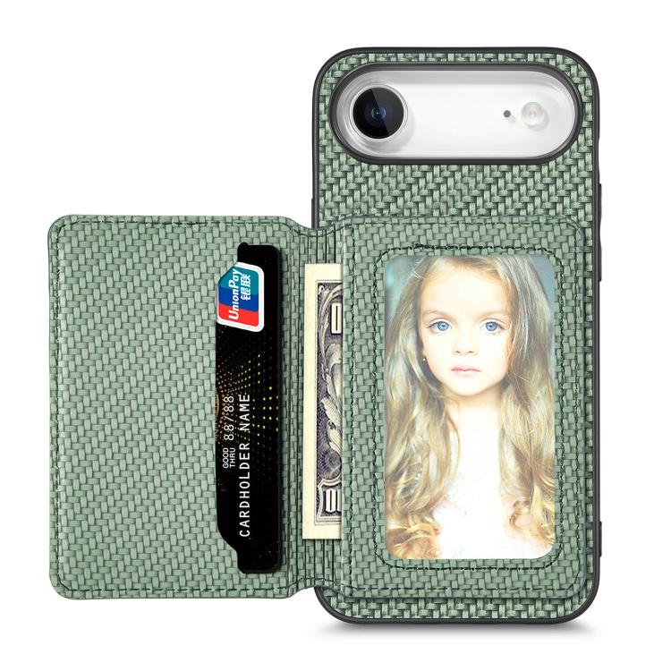 For iPhone Air Carbon Fiber Magnetic Card Wallet RFID Blocking Phone Case(Green) - iPhone Air Cases by buy2fix | Online Shopping UK | buy2fix