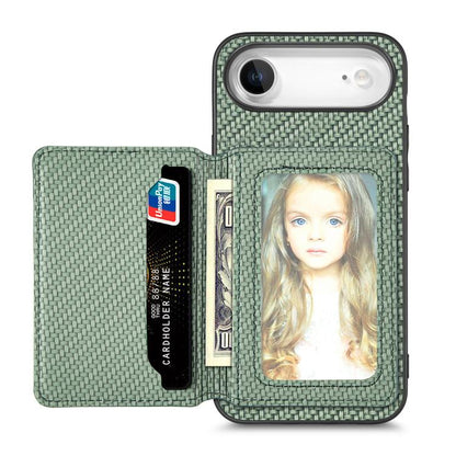 For iPhone Air Carbon Fiber Magnetic Card Wallet RFID Blocking Phone Case(Green) - iPhone Air Cases by buy2fix | Online Shopping UK | buy2fix