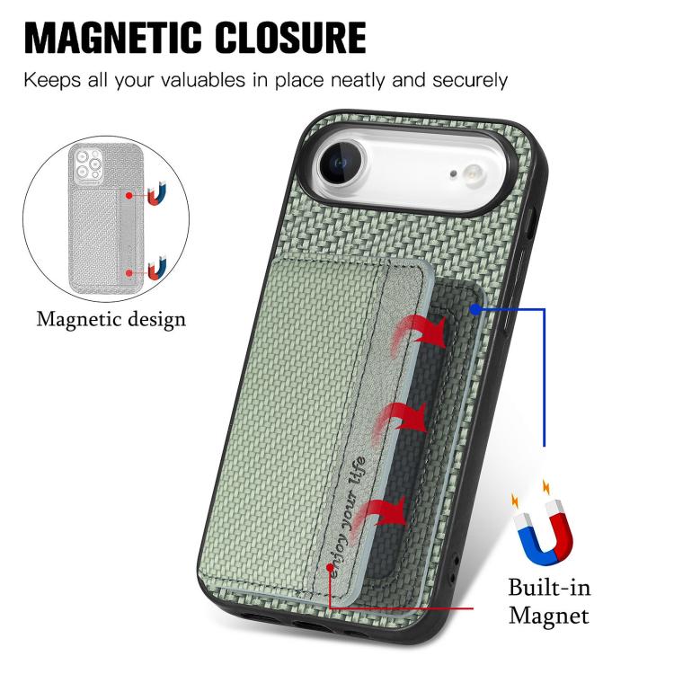 For iPhone Air Carbon Fiber Magnetic Card Wallet RFID Blocking Phone Case(Green) - iPhone Air Cases by buy2fix | Online Shopping UK | buy2fix
