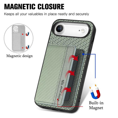 For iPhone Air Carbon Fiber Magnetic Card Wallet RFID Blocking Phone Case(Green) - iPhone Air Cases by buy2fix | Online Shopping UK | buy2fix