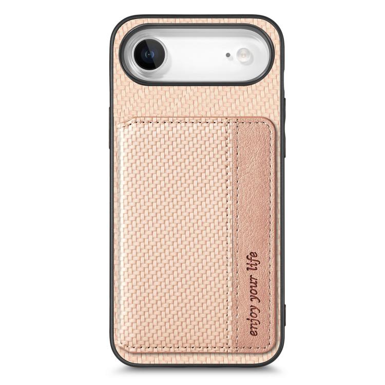 For iPhone Air Carbon Fiber Magnetic Card Wallet RFID Blocking Phone Case(Khaki) - iPhone Air Cases by buy2fix | Online Shopping UK | buy2fix