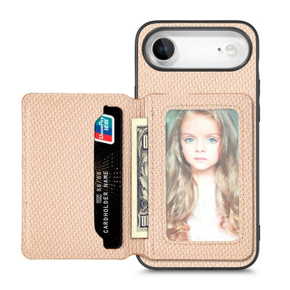 For iPhone Air Carbon Fiber Magnetic Card Wallet RFID Blocking Phone Case(Khaki) - iPhone Air Cases by buy2fix | Online Shopping UK | buy2fix