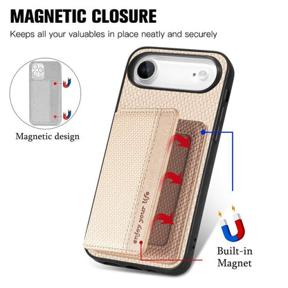 For iPhone Air Carbon Fiber Magnetic Card Wallet RFID Blocking Phone Case(Khaki) - iPhone Air Cases by buy2fix | Online Shopping UK | buy2fix