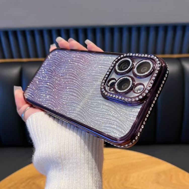 For iPhone 16 Pro Max Diamond Water Ripple Gradient Glitter TPU Phone Case(Purple) by buy2fix