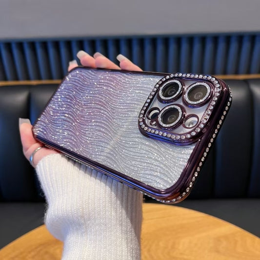 For iPhone 16 Pro Max Diamond Water Ripple Gradient Glitter TPU Phone Case(Purple) by buy2fix