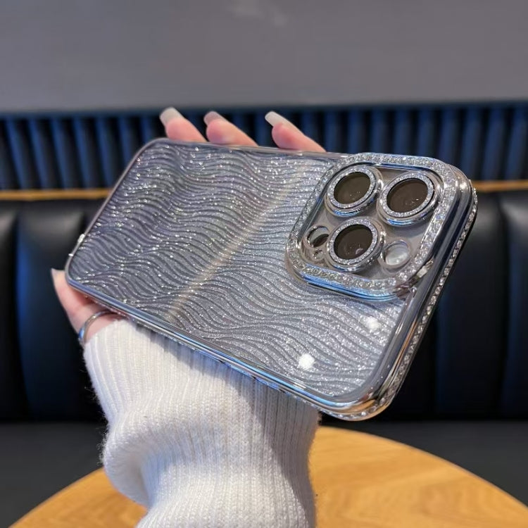 For iPhone 16 Pro Max Diamond Water Ripple Gradient Glitter TPU Phone Case(Silver) by buy2fix