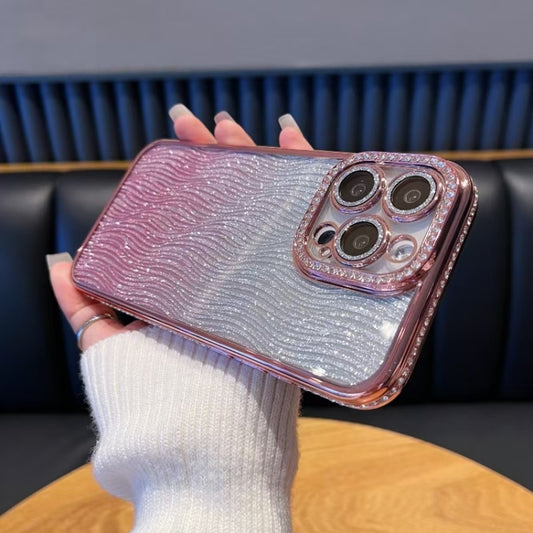 For iPhone 16 Pro Max Diamond Water Ripple Gradient Glitter TPU Phone Case(Pink) by buy2fix
