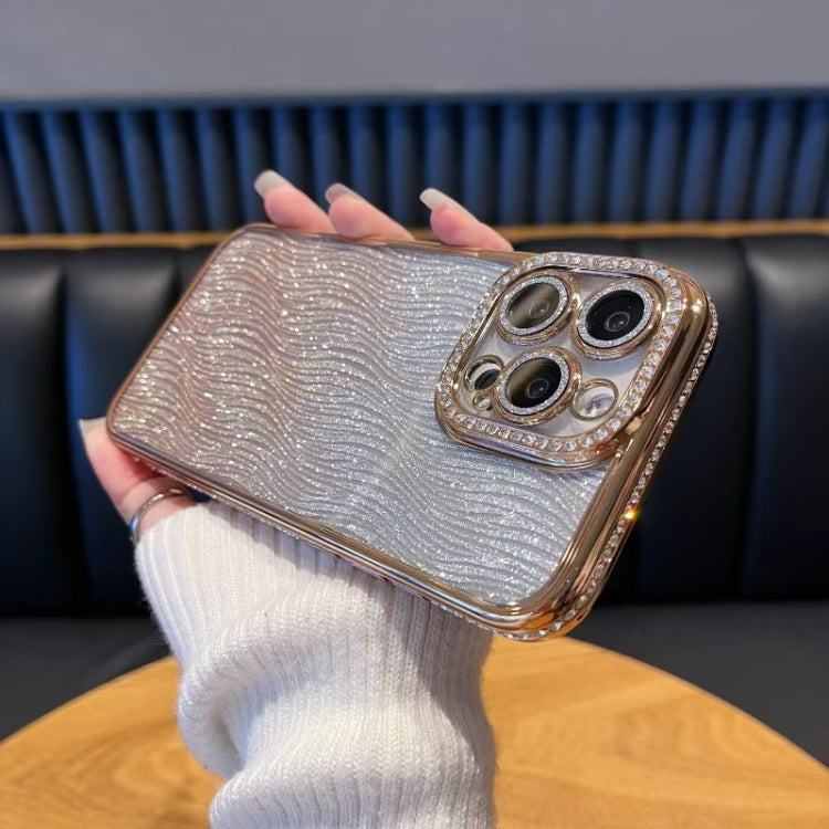 For iPhone 16 Pro Max Diamond Water Ripple Gradient Glitter TPU Phone Case(Gold) by buy2fix