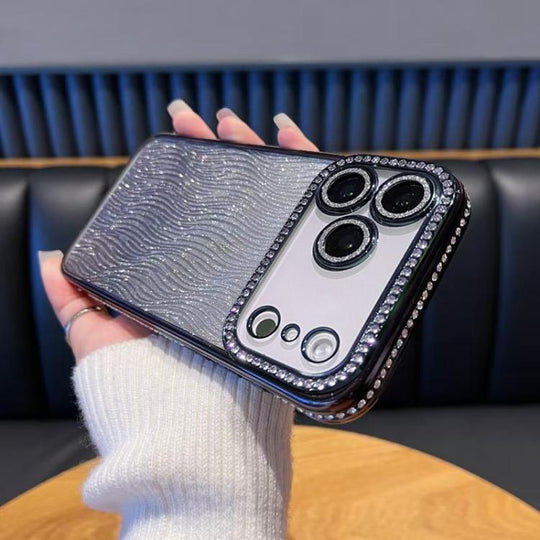 For iPhone 17 Pro Max Diamond Water Ripple Gradient Glitter TPU Phone Case(Black)