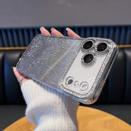 For iPhone 17 Pro Max Diamond Water Ripple Gradient Glitter TPU Phone Case(Silver)