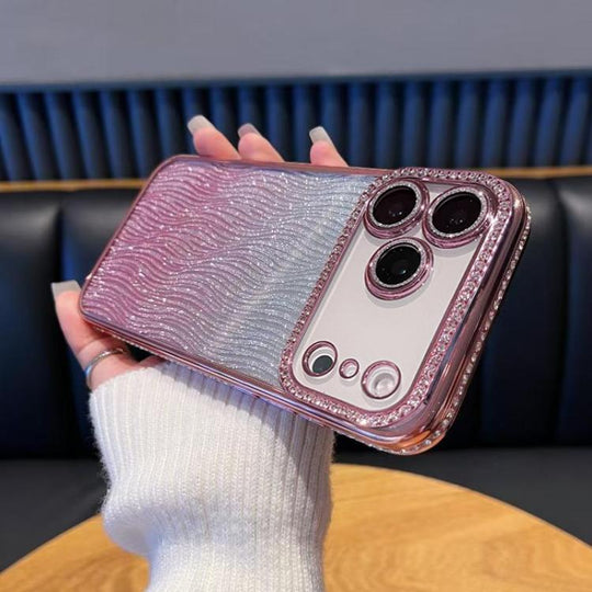 For iPhone 17 Pro Max Diamond Water Ripple Gradient Glitter TPU Phone Case(Pink)