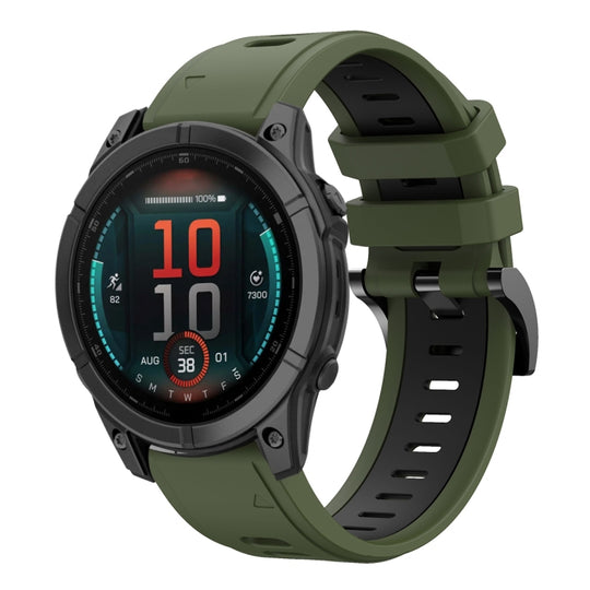 For Garmin Fenix E 47mm Sports Two Color 22mm Silicone Watch Band(Army Green+Black)