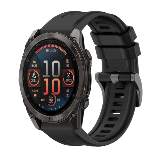 For Garmin Fenix 8 AMOLED 47mm Pure Color Steel Buckle 22mm Silicone Watch Band(Black)