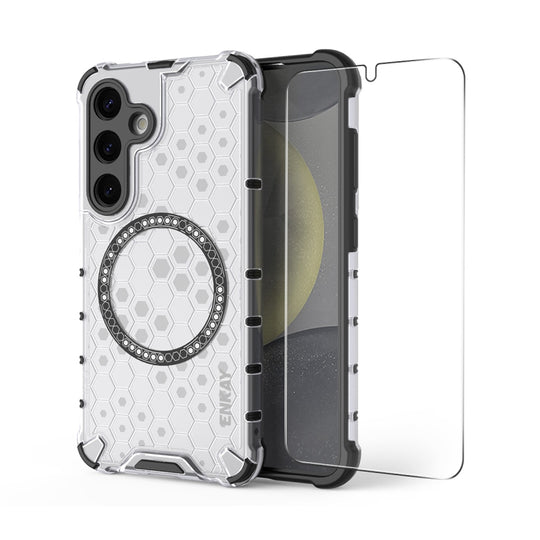 For Samsung Galaxy S23+ 5G ENKAY Hat-Prince Honeycomb MagSafe Shockproof Phone Case with 0.18mm Film(White)