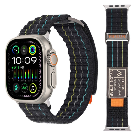 For Apple Watch Series 10 46mm Two Sections Nylon Hook and Loop Fastener Watch Band(Storm Black)