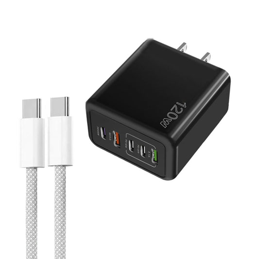 120W PD3.0 3 Type-C 2 USB Multi Port Quick Charger with Type-C to Type-C Cable, US Plug(Black) - USB Charger by buy2fix | Online Shopping UK | buy2fix