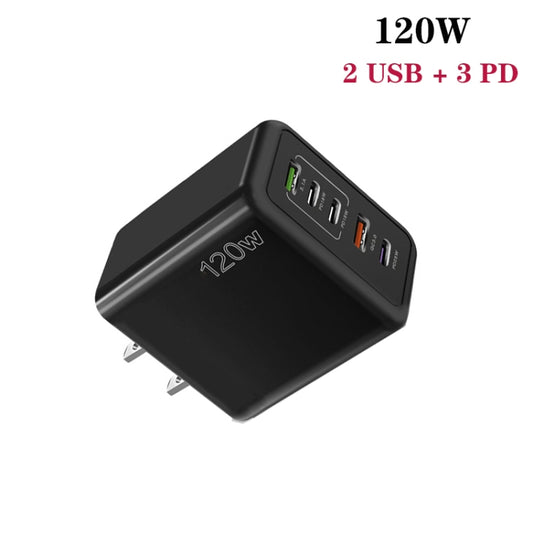 120W PD3.0 3 Type-C 2 USB Multi Port Quick Charger with Type-C to Type-C Cable, US Plug(Black) - USB Charger by buy2fix | Online Shopping UK | buy2fix