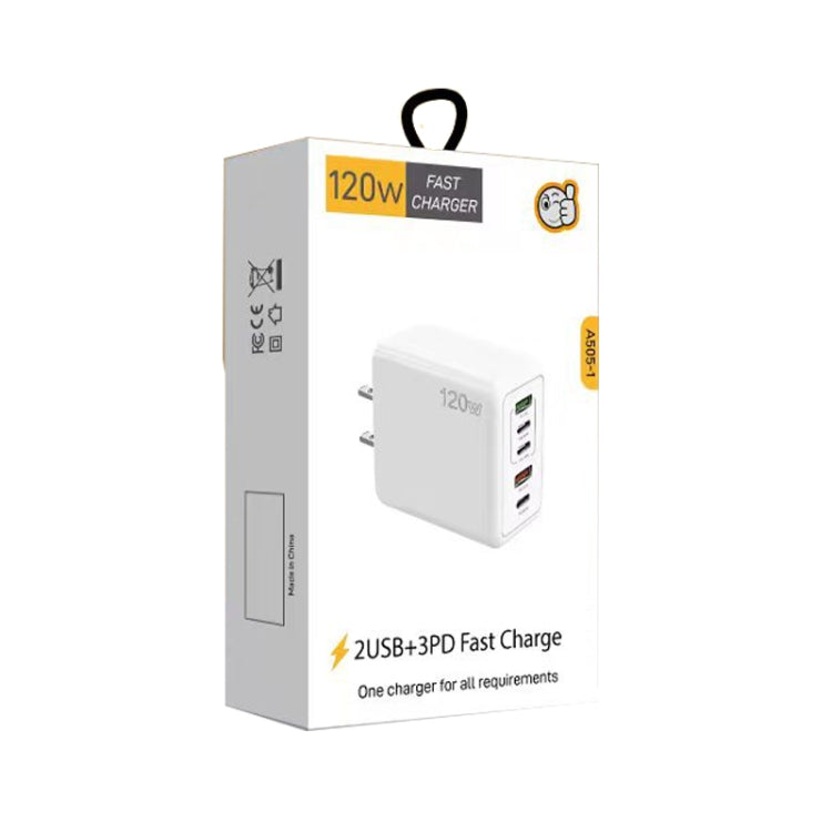 120W PD3.0 3 Type-C 2 USB Multi Port Quick Charger with Type-C to Type-C Cable, US Plug(Black) - USB Charger by buy2fix | Online Shopping UK | buy2fix
