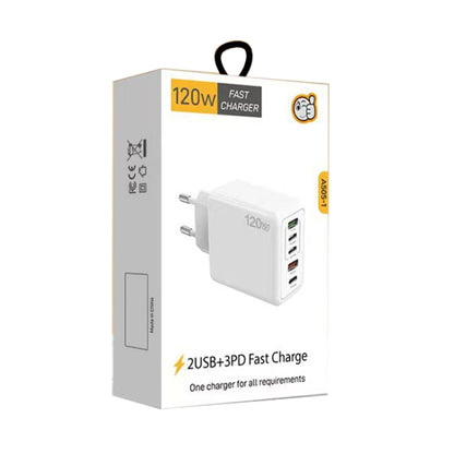 120W PD3.0 3 Type-C 2 USB Multi Port Quick Charger with Type-C to Type-C Cable, EU Plug(White) - USB Charger by buy2fix | Online Shopping UK | buy2fix