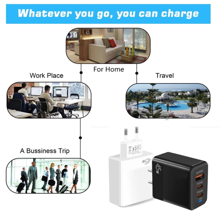 45W PD3.0 / PPS Type-C + QC3.0 USB Fully Compatible Protocol Charger, US Plug(Black) - USB Charger by buy2fix | Online Shopping UK | buy2fix