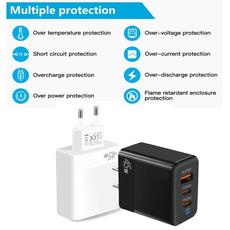 45W PD3.0 / PPS Type-C + QC3.0 USB Fully Compatible Protocol Charger, US Plug(Black) - USB Charger by buy2fix | Online Shopping UK | buy2fix