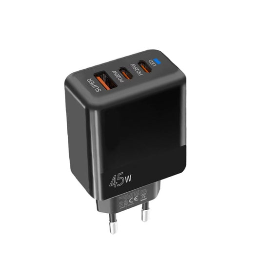 45W PD3.0 / PPS Type-C + QC3.0 USB Fully Compatible Protocol Charger, EU Plug(Black) - USB Charger by buy2fix | Online Shopping UK | buy2fix