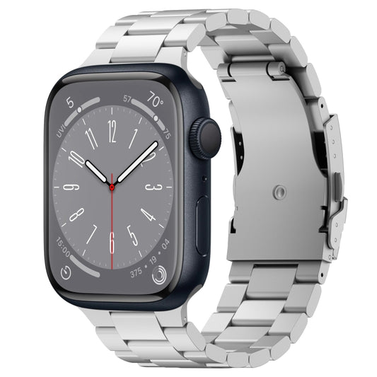 For Apple Watch Series 8 45mm Three Beads Titanium Alloy Metal Watch Band(Silver) - Watch Bands by buy2fix | Online Shopping UK | buy2fix
