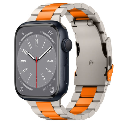 For Apple Watch Series 8 45mm Three Beads Titanium Alloy Metal Watch Band(Titanium Orange) - Watch Bands by buy2fix | Online Shopping UK | buy2fix