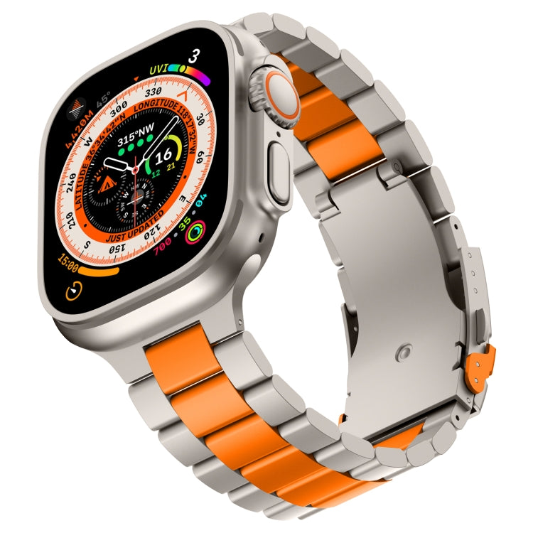For Apple Watch Series 8 45mm Three Beads Titanium Alloy Metal Watch Band(Titanium Orange) - Watch Bands by buy2fix | Online Shopping UK | buy2fix