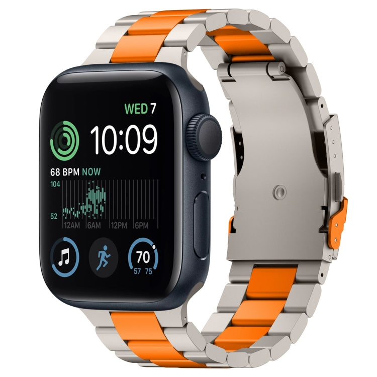 For Apple Watch SE 2022 44mm Three Beads Titanium Alloy Metal Watch Band(Titanium Orange) - Watch Bands by buy2fix | Online Shopping UK | buy2fix