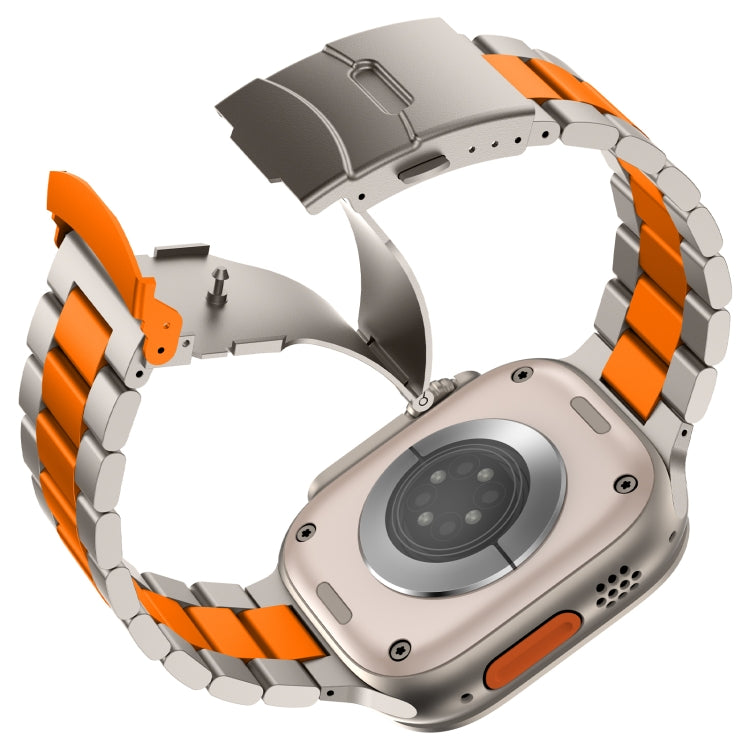 For Apple Watch Series 7 45mm Three Beads Titanium Alloy Metal Watch Band(Titanium Orange) - Watch Bands by buy2fix | Online Shopping UK | buy2fix