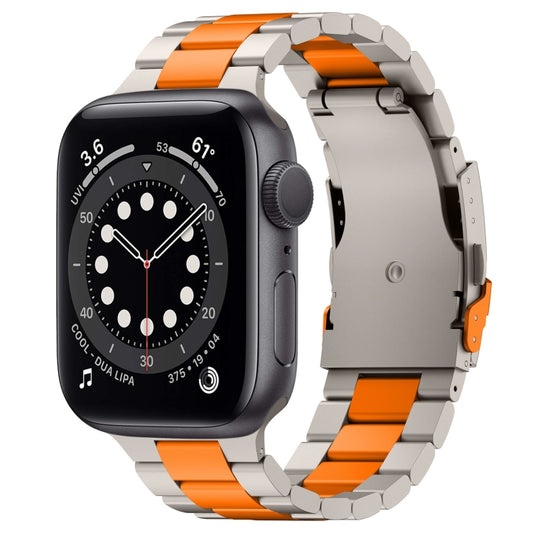 For Apple Watch Series 6 44mm Three Beads Titanium Alloy Metal Watch Band(Titanium Orange) - Watch Bands by buy2fix | Online Shopping UK | buy2fix