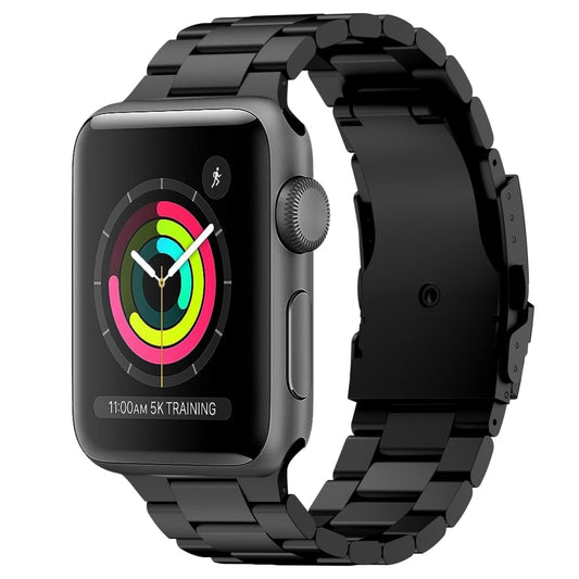 For Apple Watch Series 3 38mm Three Beads Titanium Alloy Metal Watch Band(Black) - Watch Bands by buy2fix | Online Shopping UK | buy2fix