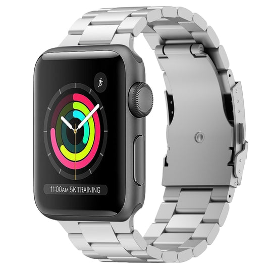 For Apple Watch Series 3 42mm Three Beads Titanium Alloy Metal Watch Band(Silver) - Watch Bands by buy2fix | Online Shopping UK | buy2fix