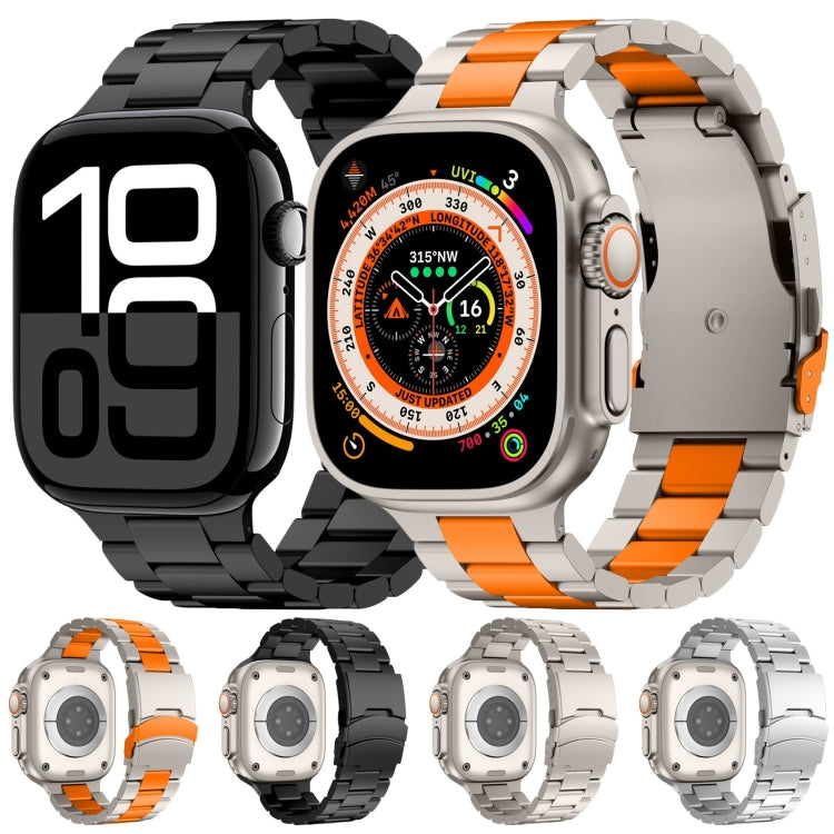 For Apple Watch Series 9 41mm Three Beads Titanium Alloy Metal Watch Band(Black) - Watch Bands by buy2fix | Online Shopping UK | buy2fix