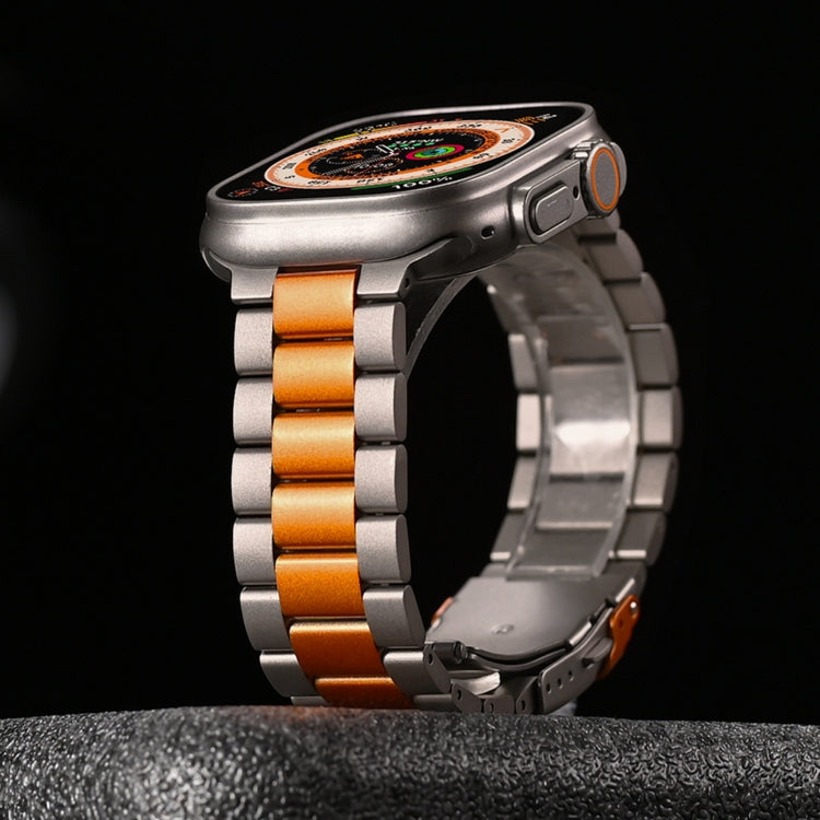 For Apple Watch Series 8 45mm Three Beads Titanium Alloy Metal Watch Band(Titanium Orange) - Watch Bands by buy2fix | Online Shopping UK | buy2fix