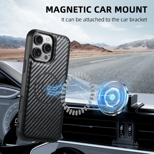 For iPhone 12 Pro Max Suteni TXWH18 Carbon Fiber Texture Detachable Wallet MagSafe Phone Case(Black) by Suteni