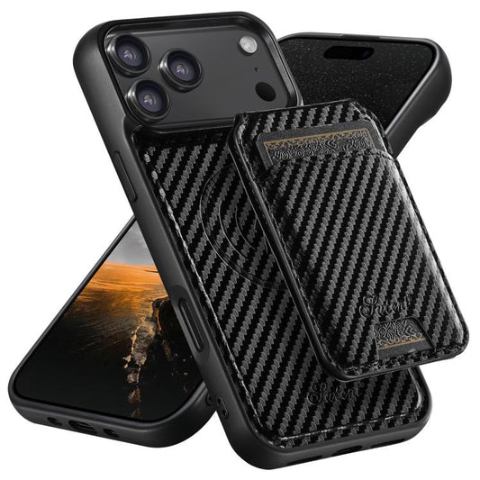 For iPhone 17 Pro Suteni TXWH18 Carbon Fiber Texture Detachable Wallet MagSafe Phone Case(Black) - iPhone 17 Pro Cases by Suteni | Online Shopping UK | buy2fix