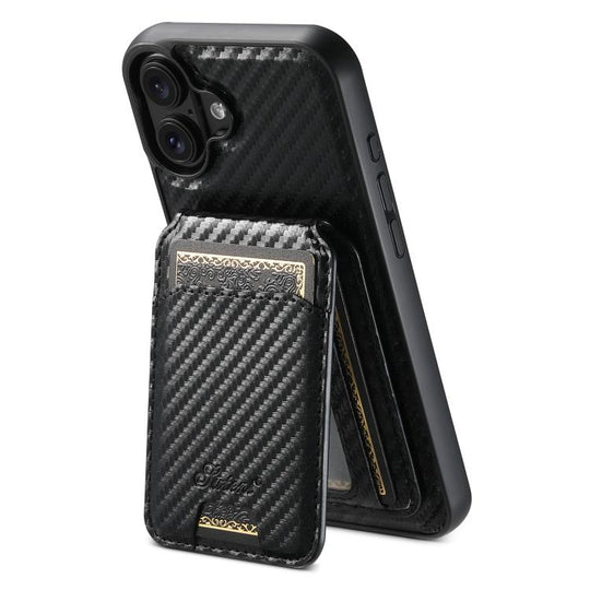 For iPhone 17 Suteni TXWH18 Carbon Fiber Texture Detachable Wallet MagSafe Phone Case(Black)
