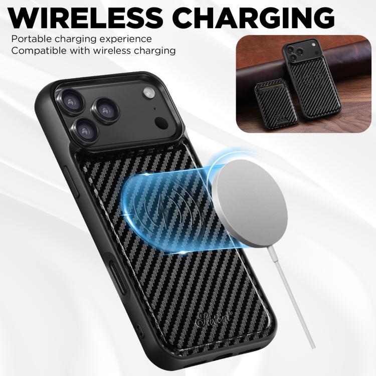 For iPhone Air Suteni TXWH18 Carbon Fiber Texture Detachable Wallet MagSafe Phone Case(Black) - iPhone Air Cases by Suteni | Online Shopping UK | buy2fix
