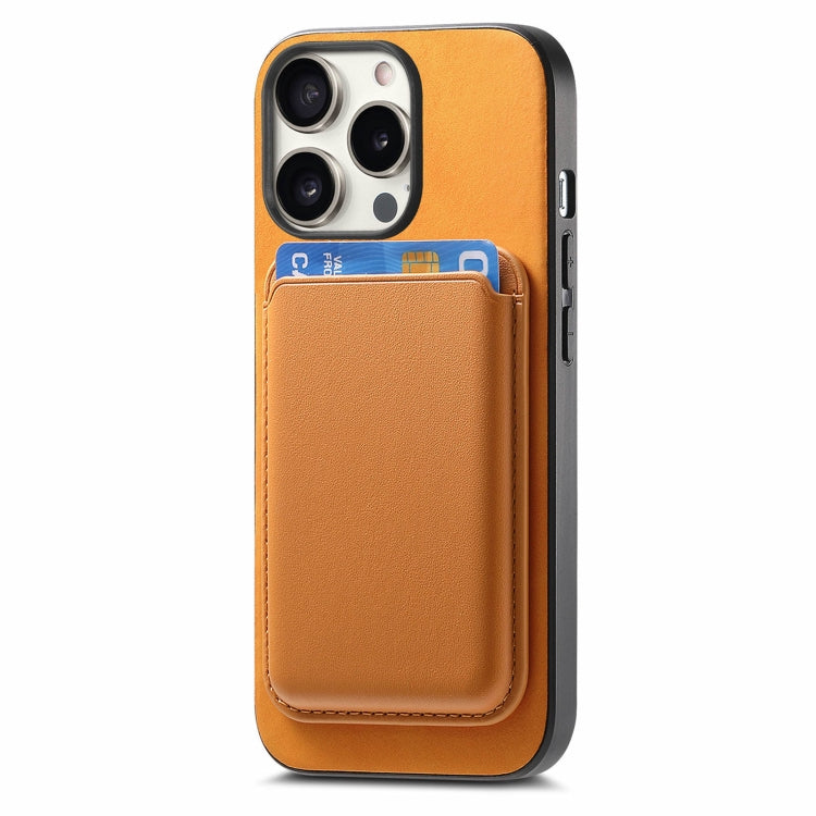 For iPhone 16 Pro Max Retro Magsafe Card Bag PU Back Cover Phone Case(Yellow) by buy2fix