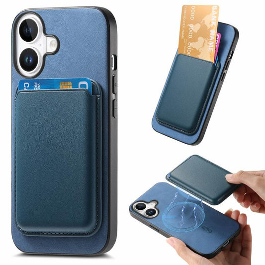 For iPhone 17 Retro Magsafe Card Bag PU Back Cover Phone Case(Blue) - iPhone 17 Cases by buy2fix | Online Shopping UK | buy2fix