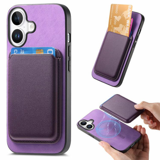 For iPhone 17 Retro Magsafe Card Bag PU Back Cover Phone Case(Purple) - iPhone 17 Cases by buy2fix | Online Shopping UK | buy2fix