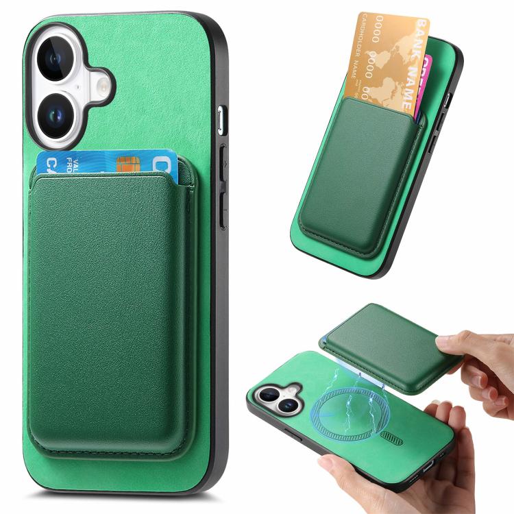 For iPhone 17 Retro Magsafe Card Bag PU Back Cover Phone Case(Green) - iPhone 17 Cases by buy2fix | Online Shopping UK | buy2fix