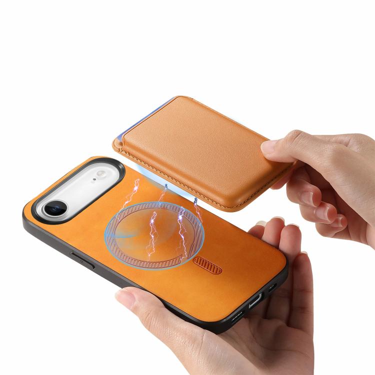For iPhone Air Retro Magsafe Card Bag PU Back Cover Phone Case(Yellow) - iPhone Air Cases by buy2fix | Online Shopping UK | buy2fix