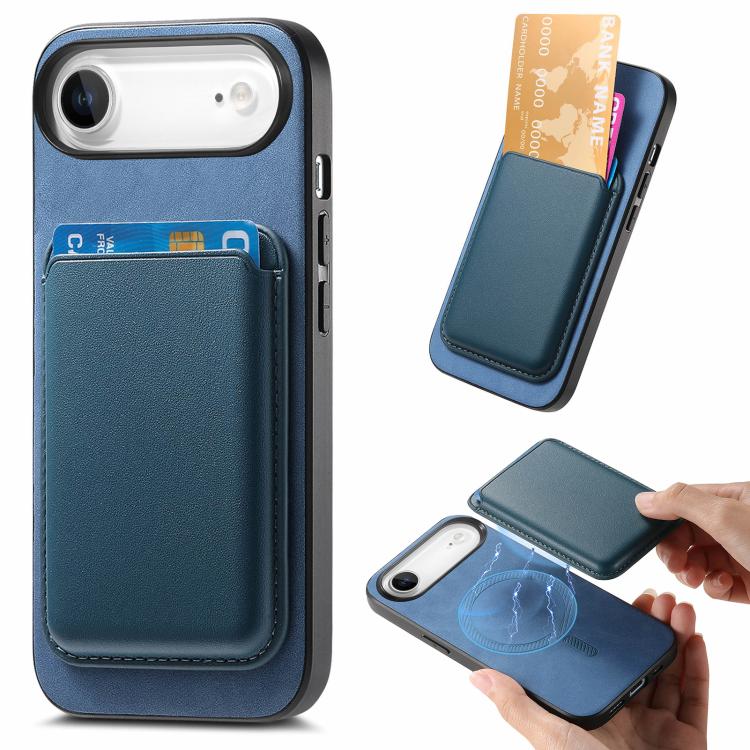 For iPhone Air Retro Magsafe Card Bag PU Back Cover Phone Case(Blue) - iPhone Air Cases by buy2fix | Online Shopping UK | buy2fix
