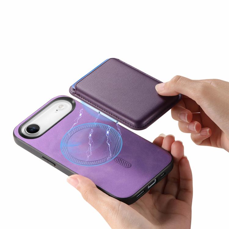 For iPhone Air Retro Magsafe Card Bag PU Back Cover Phone Case(Purple) - iPhone Air Cases by buy2fix | Online Shopping UK | buy2fix