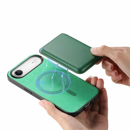 For iPhone Air Retro Magsafe Card Bag PU Back Cover Phone Case(Green) - iPhone Air Cases by buy2fix | Online Shopping UK | buy2fix